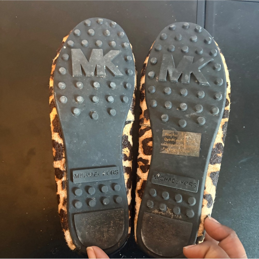 Michael Kors Leopard Haircalf Loafers Brown Tan Womens 7M MK Logo - Picture 4 of 5